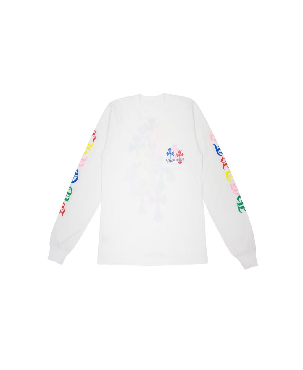 CHROME HEARTS MULTI COLOR CROSS CEMETERY LONG SLEEVE T SHIRT WHITE