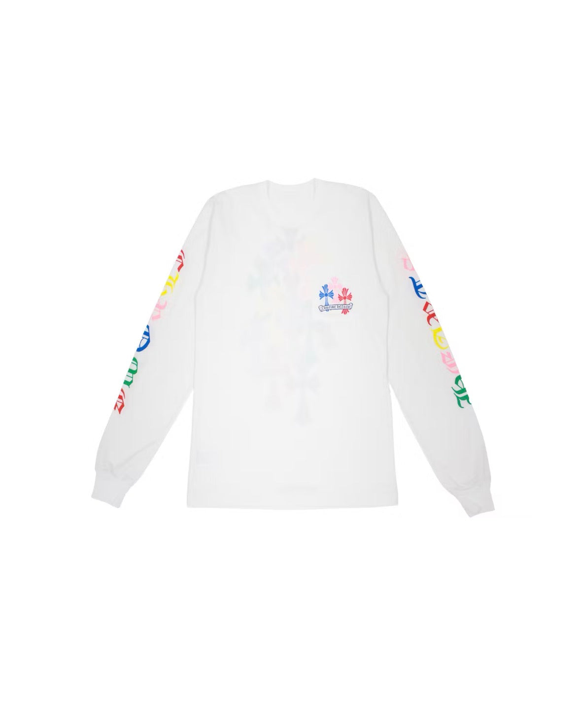 CHROME HEARTS MULTI COLOR CROSS CEMETERY LONG SLEEVE T SHIRT WHITE
