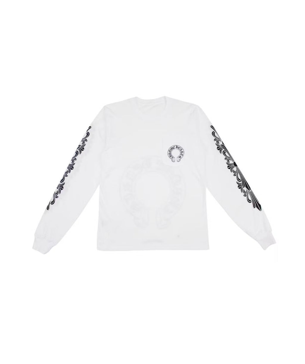 CHROME HEARTS FLORAL HORSESHOE LONG SLEEVE T SHIRT WHITE