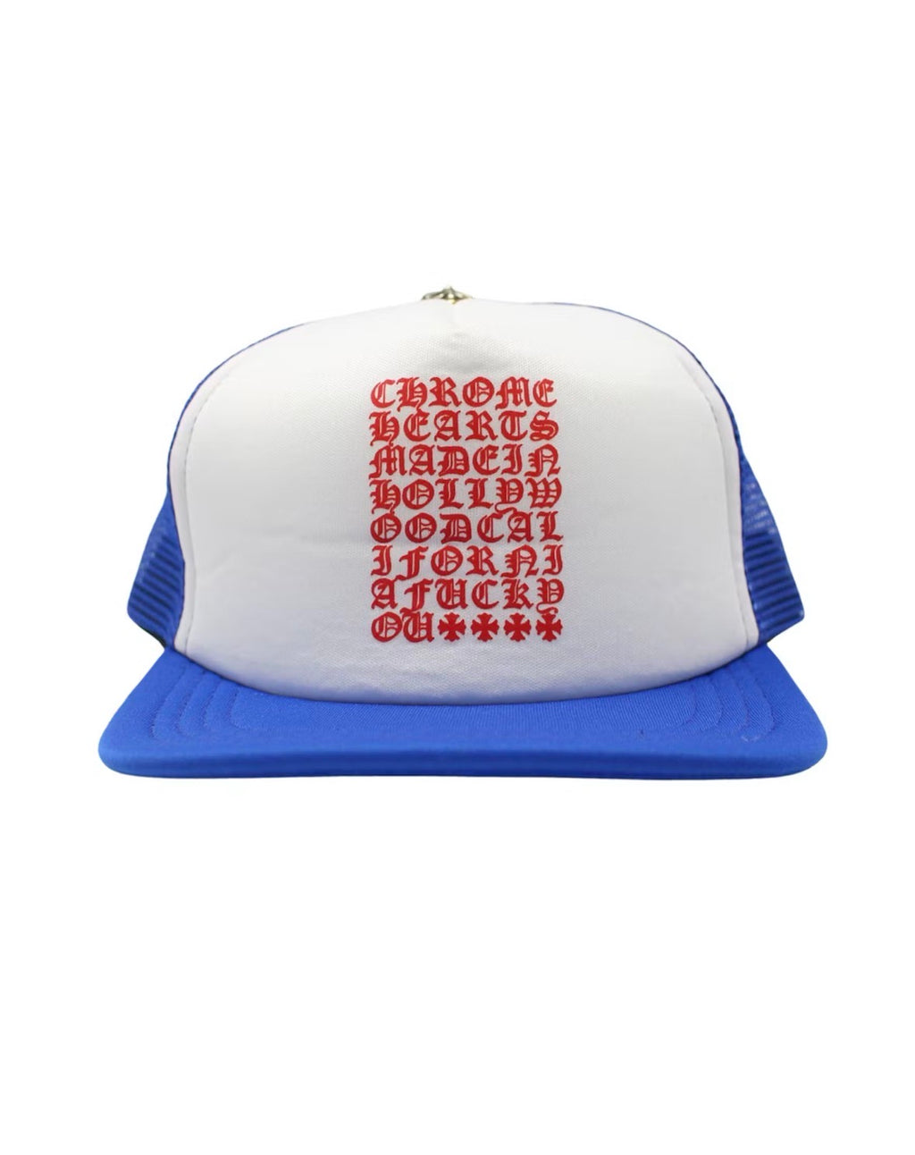 CHROME HEARTS EYECHART TRUCKER HAT BLUE